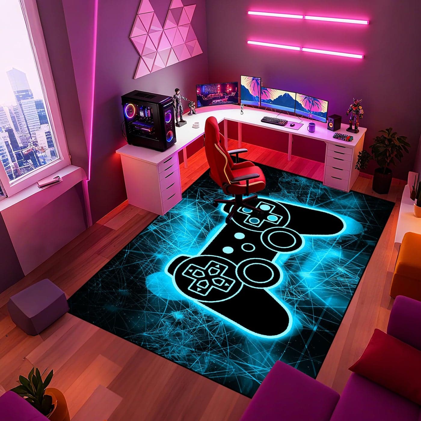 Gaming Video Game Area Rugs for Boys Teens Modern Cool Tech Style Gaming Room Home Decor Gamer Controller Gamepad Pattern Area Rug Floor Carpet Bathroom Mat for LeisureLivingBedroom