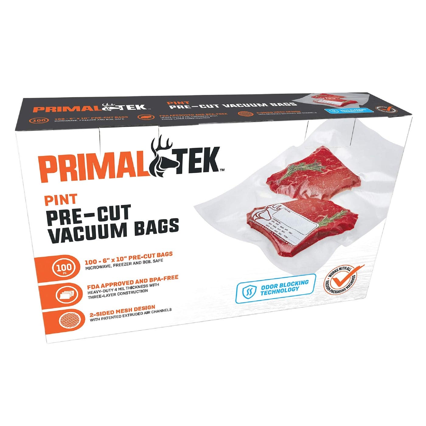 PrimalTek 6 x 10 PreCut Vacuum Bags 100 Pint Bags for Food Preservation BPAFree Vacuum Sealer Bags Microwave Freezer and Boil Safe Compatible with any Vacuum Sealer Machine
