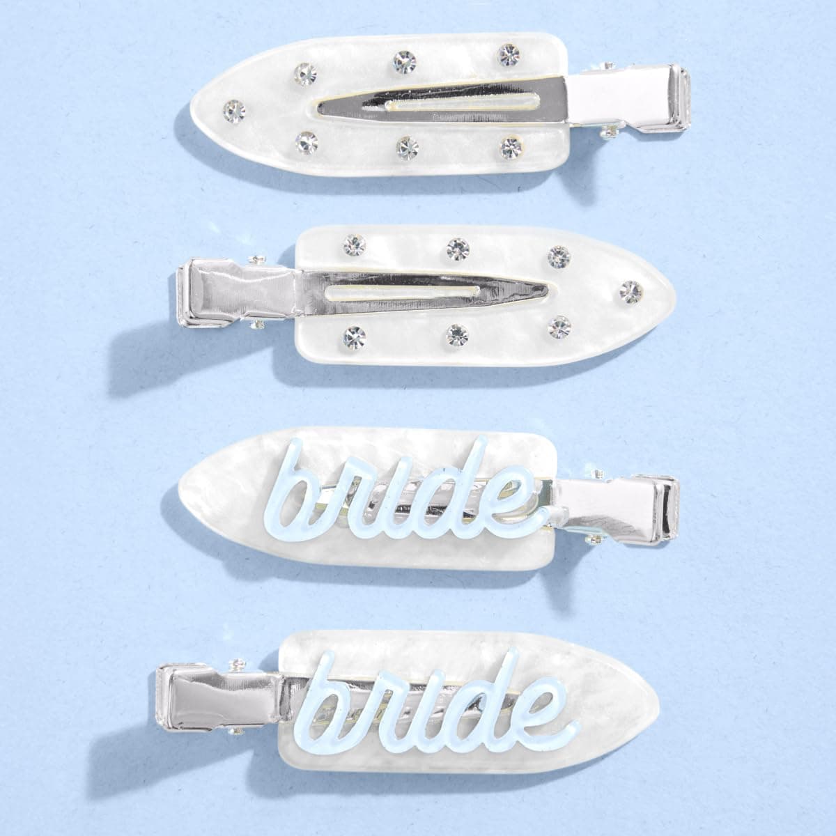 xo Fetti Bride Beauty Clips 4 pc Bachelorette Party Blue White Bridal Hair Clip Wedding Get Ready With Me Bridal Shower Favor Wedding Accessory