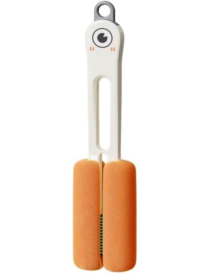 4-in-1 Double Head Cleaning Brush , Long Handle Cup and Baby Bottle Brush , Multi-Functional Scrubber with 4 Hidden Heads & 2 Handles for Tumblers and Mugs , Fun Shape For Thermos & Narrow Bottles , White/Orange, 27.5*6 cm
