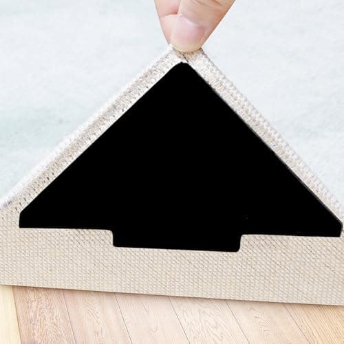 Sahhika Rug Tape, 10 Pcs Double Sided Non Slip Reusable Rug Stopper, Washable Rug Pad Grippers for Hardwood Floors, Tile Floors, Carpets, Floor Mats, Wall (Black)