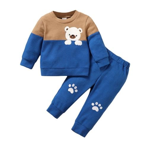 Hopscotch Baby Boys Color-block Print Full Sleeves Blue Jogger Set For Ages (6-9 Months)
