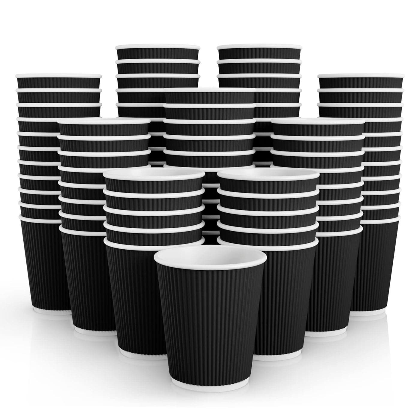 JollyPack 120 Pack 8 oz Paper Coffee Cups Disposable Coffee Cups Black Hot Beverage Cups with Ripple Wall Design Hot Beverage Cups Suitable for BirthdayParty and any occasions