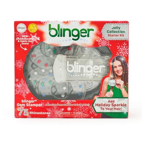 blinger Jolly Collection Hair Gem Stamper with 75 Festive Sparkle Gems Limited Edition Hair Jewelry for Girls Women Perfect for Christmas New Year Looks Birthdays DressUp Everyday Glam