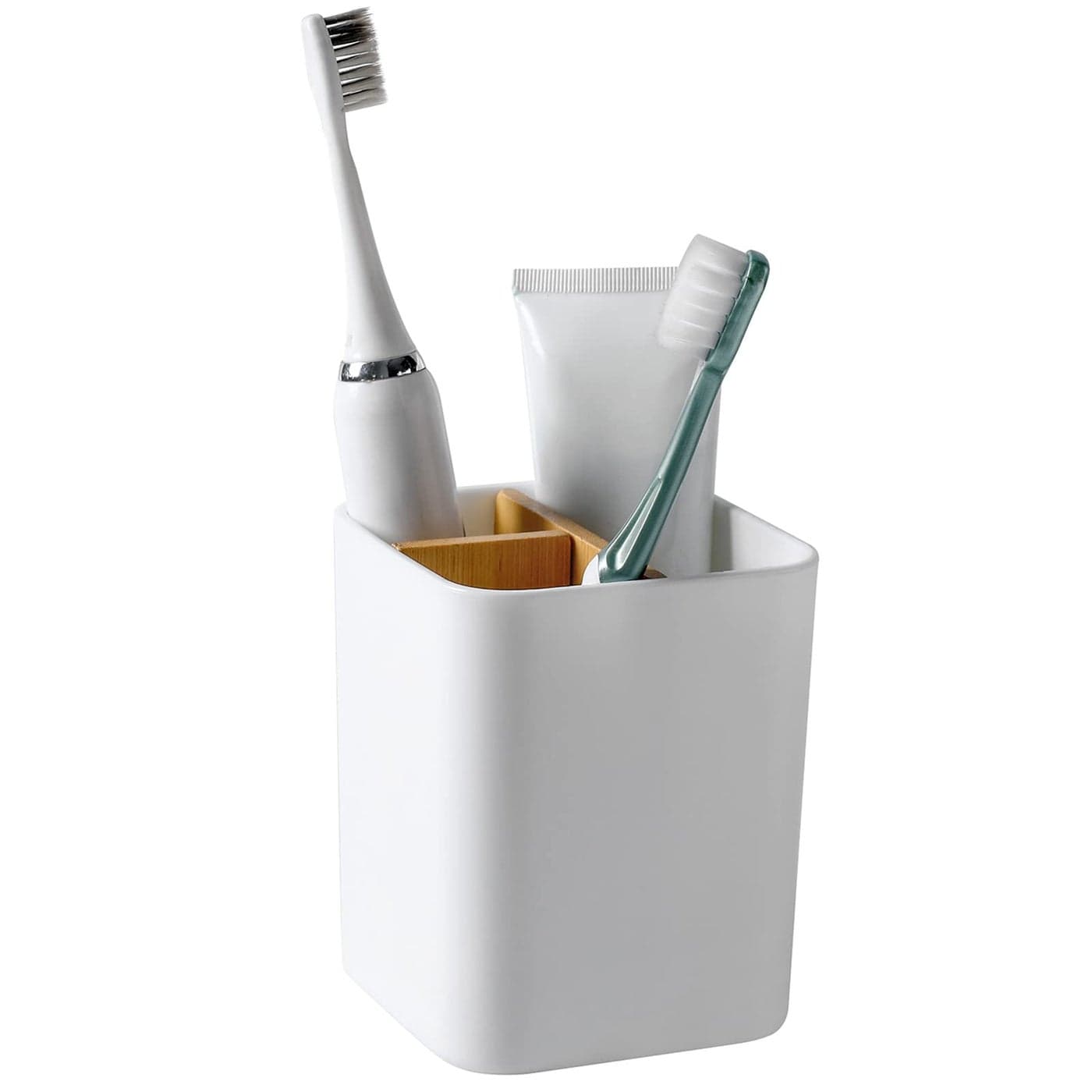 Toothbrush Holder for Bathrooms 3 Slots Toothbrush and Toothpaste Holder Bathroom Counter Organizer for Electric Toothbrushes Floss Razors White