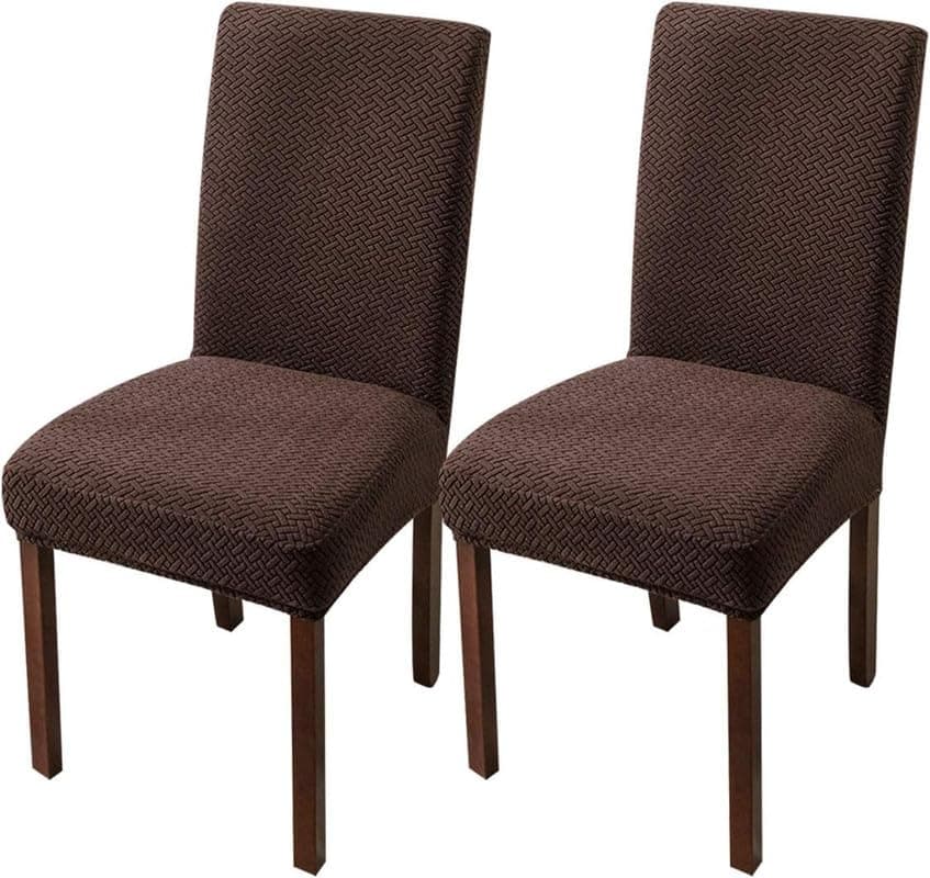 Styleys Jacquard Chair Cover Stretch Removable Washable Short Dining Chair Cover Protector Seat Slipcover (Pack of 2, Chocolate, JCMC4)