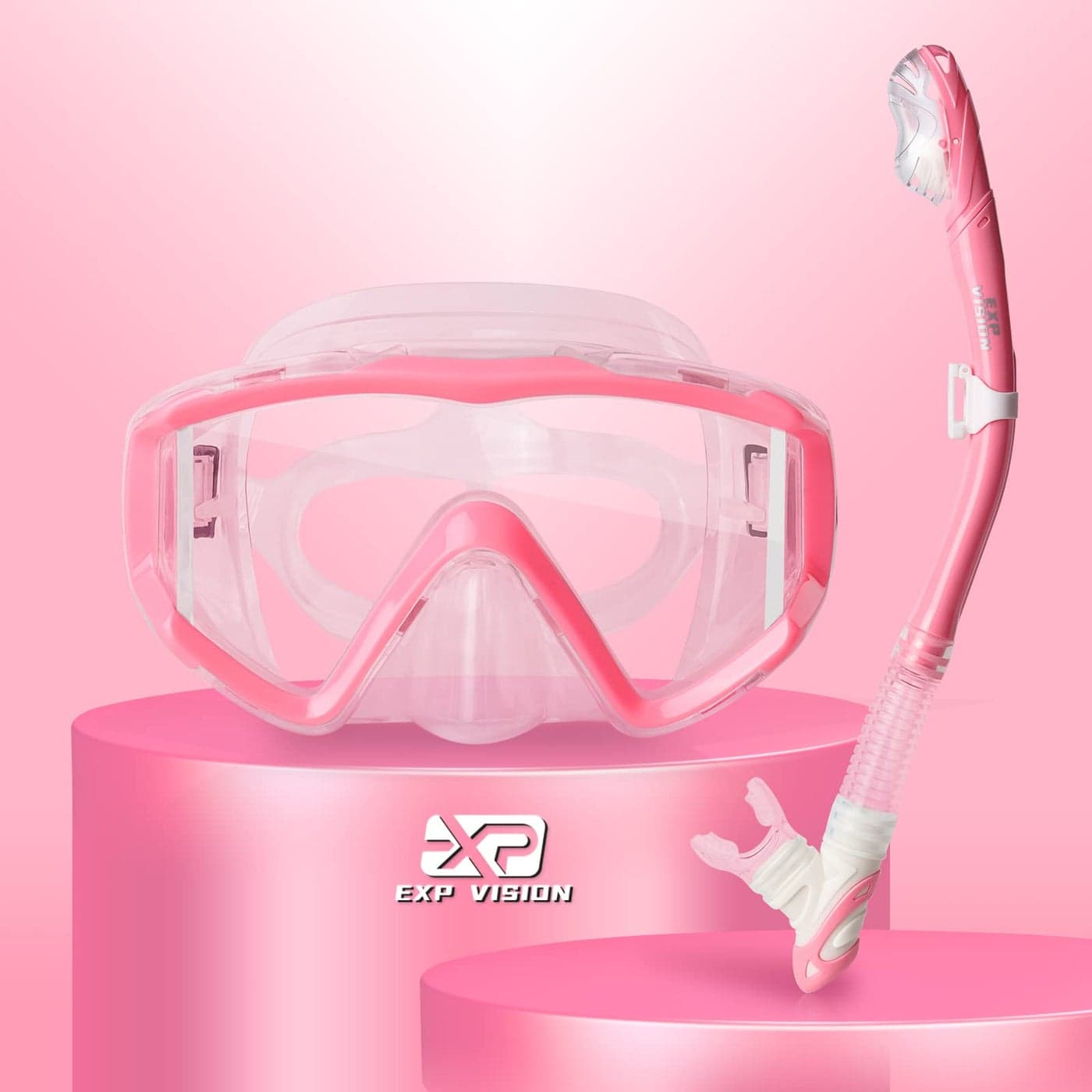 Snorkel Set Pano 3 Window Adult Snorkeling Gear, Professional Anti-Fog Snorkel Diving Mask, Anti-Leak Swim Goggles and Dry Top Snorkel for Scuba Diving, Snorkeling, Swimming (Pink)