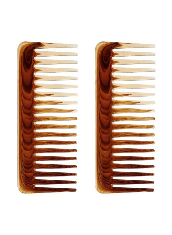 Large Detangling Comb for Curly, Thick Hair - 2PCS Wide Tooth Shower Combs, No Handle, Brown