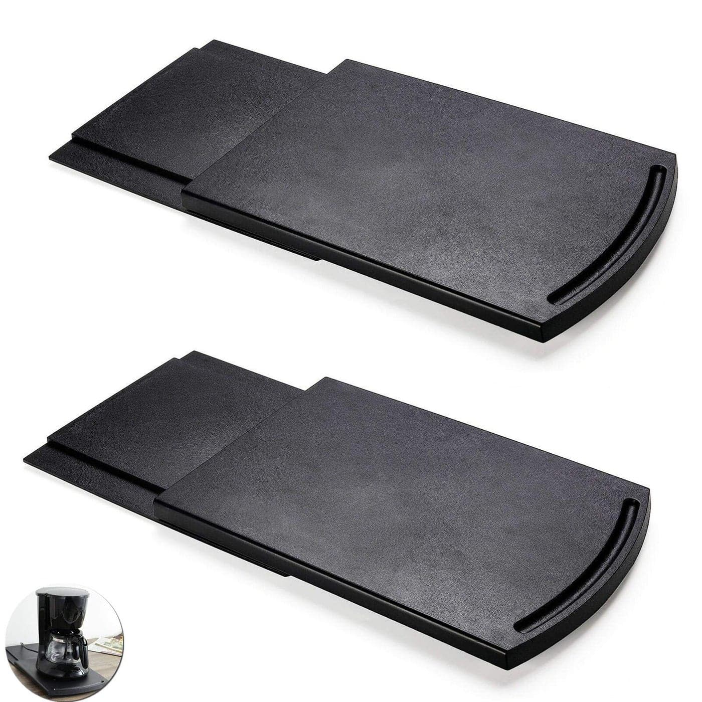 2 Pack Sliding Coffee Maker Tray 12 Countertop Appliance Caddy Slider for Blender Toaster under Carbinet Black ABS Rolling Out Tray