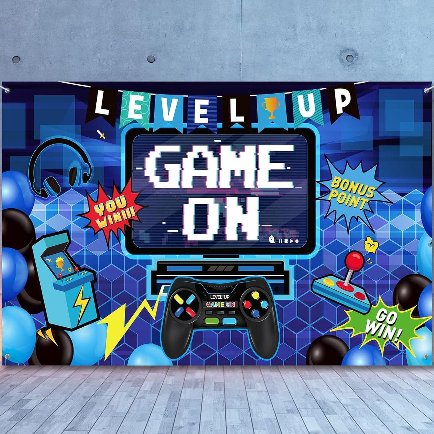 Blulu Video Game Party Decoration Video Gaming Photo Backdrop Background Birthday Photo Banner Gamer Room Decor for Game Fans Video Gamer Party Decoration Supplies 709 x 433 Inch