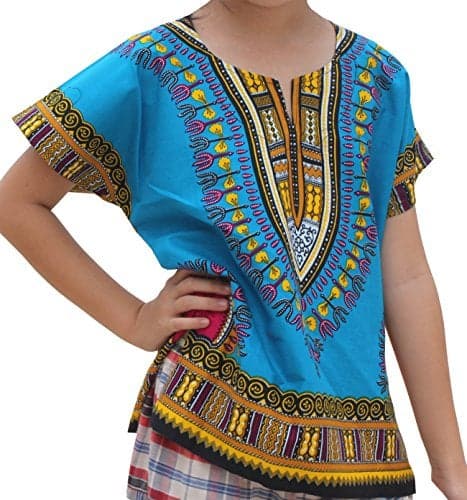 RaanPahMuang Unisex Bright Africa Classic Childrens Dashiki Cotton Shirt Boys Girls, 1-3 Years, Dodger Blue