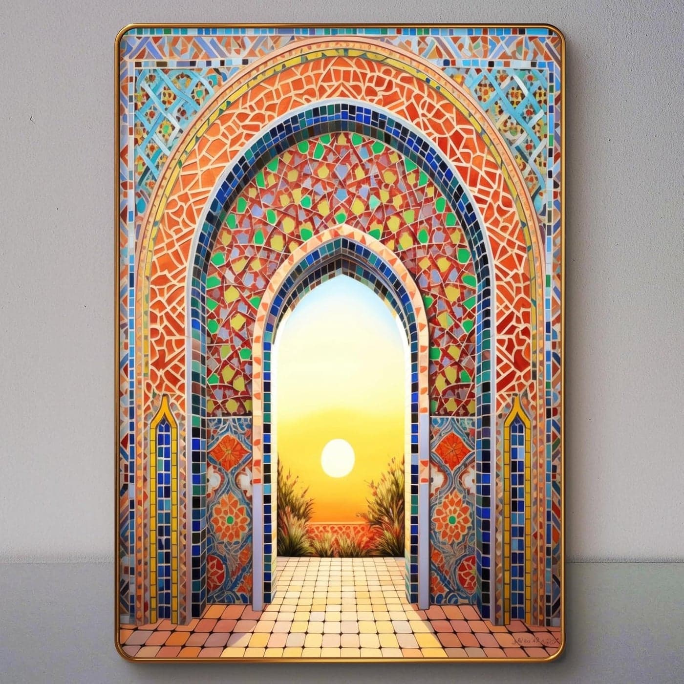Livinluxe paintings Sunrise modern art Premium Sparkle Lamination Finished Surface Golden Slim Frame 50 cm x 34 cm Large Size For HomeOfficeHotel painting MG499