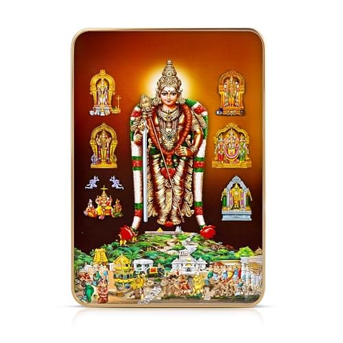 Regalo Casila Palani Murugan Photo Frame 6x8 Inches Crystal Glossy UV Printed Hindu God Kartikeya with Temple Pilgrimage Scene for Home Mandir Wall Table Office Decor Gift MDF Waterproof Frame
