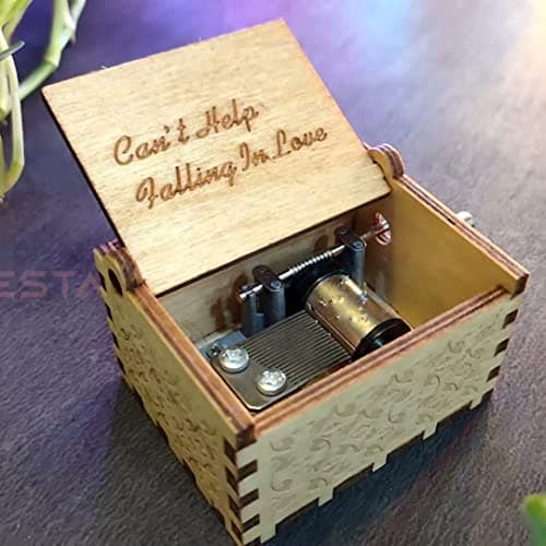 Zesta Cant Help Falling in Love Musical Box Gift | Romantic Music Crank Mini Collectible for Girlfriend, Boyfriend, Husband, Wife | Unique Musical Gifts for Music Lovers | Vintage Wooden Box