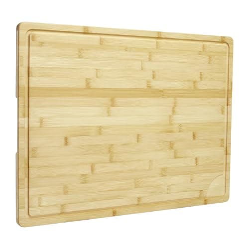 24"X18" Bamboo Cutting Boards for Kitchen, Extra Large Wood Cutting Board with Deep Juice Groove & Handle