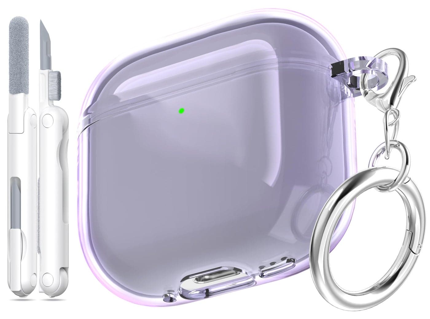 MHYALUDO for AirPods 4th Generation Case Cover 2024, Military-Grade Shockproof, Soft TPU Highly Transparent Anti-Yellowing for AirPods 4 Case with Cleaning Kit & Cute Round Buckle, Clear Purple