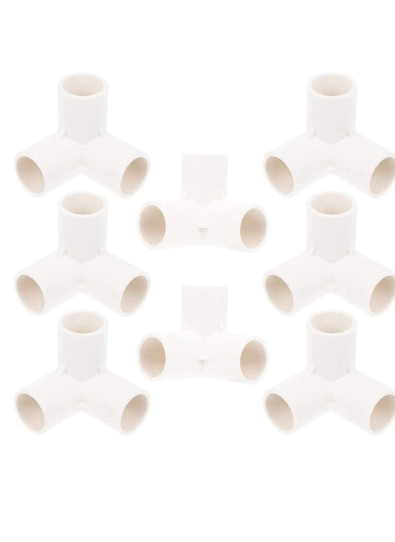 3 Way PVC Fitting Elbow, 8Pcs Water Pipe Adapters Pipe Corner, Connectors Pipe Accessories Connection Joints for DIY PVC Shelf Garden Support Structure White
