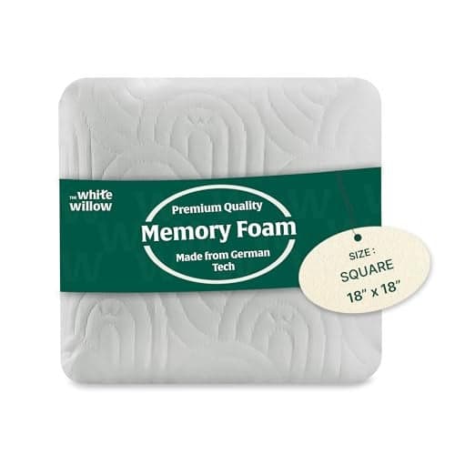 The White Willow Memory Foam Square for Car, Sofa, Diwan, Bed, Chair & Couch-Premium Decorative Cushion for Sofa-Throw Pillow-Square Cushions for Back Support-Soft-King-18x18 Inch