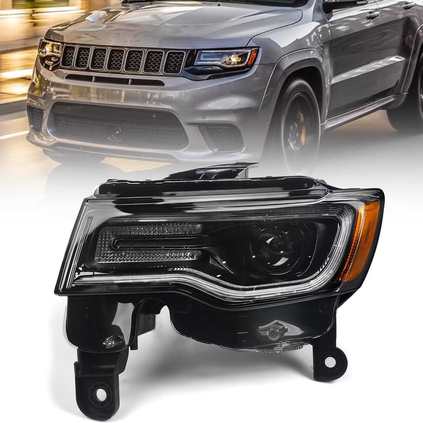 Huray Headlight Assembly for Jeep Grand Cherokee 20172021 Only for Xenon Type Black Housing OE Headlamp Replacement Driver Side