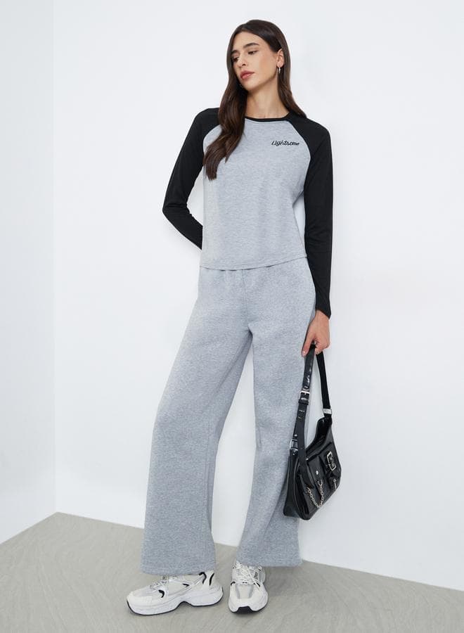 Women Grey Solid Drawstring Waist Wide Leg Joggers