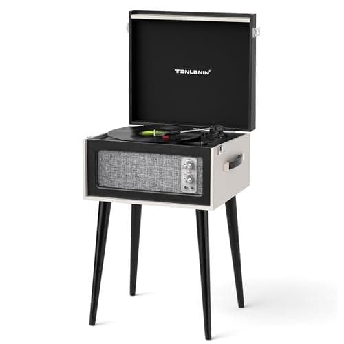 Vintage Standing Black Vinyl Record Player with Detachable Legs, Built-in 4 Speakers, USB to PC Encoding, 33/45/78 RPM LP Player Bluetooth Retro Turntables Support Headphone Jack, RCA Out, AUX in