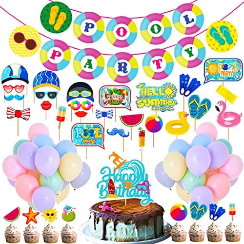 Party Propz Pool Party Decorations Items-Huge Pack Of 77 Pcs|Summer Theme Decoration Items|Swimming Pool Party Props|Happy Birthday Decoration Items|Happy Birthday Banner |Summer Decoration Items