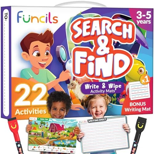 Funcils Search and Find for Kids Toddlers Preschool Learning Activity Book Art and Craft Supplies Seek Find Games Birthday Gifts for Girls Boys Educational Toys for Ages 3 4 5 6 Year Old