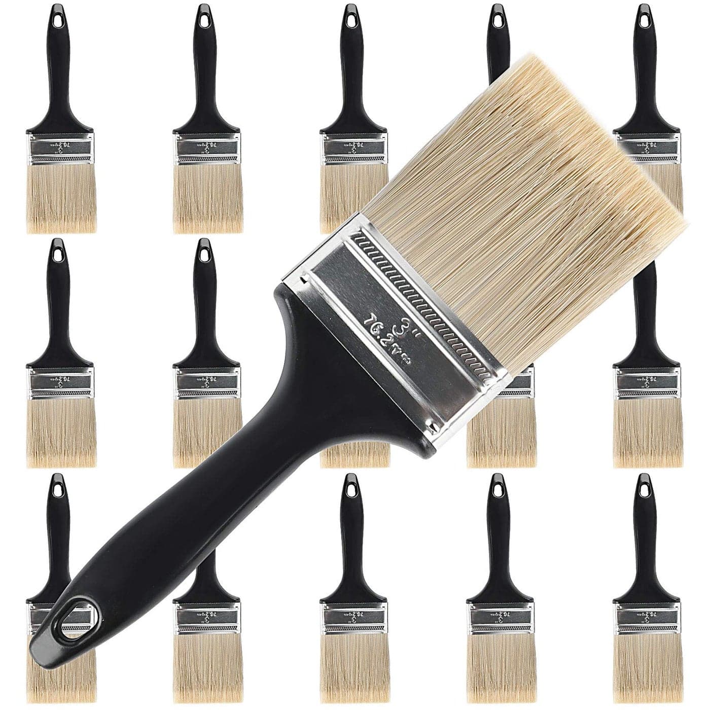 ZOENHOU 16 Pieces 3 Inch Paint Brush Paint Brushes Bulk Paint Brushes Set Professional Paint Tools with Treated Plastic Handle for DIY Paint Home Furniture Fences Deck and Wall Trim
