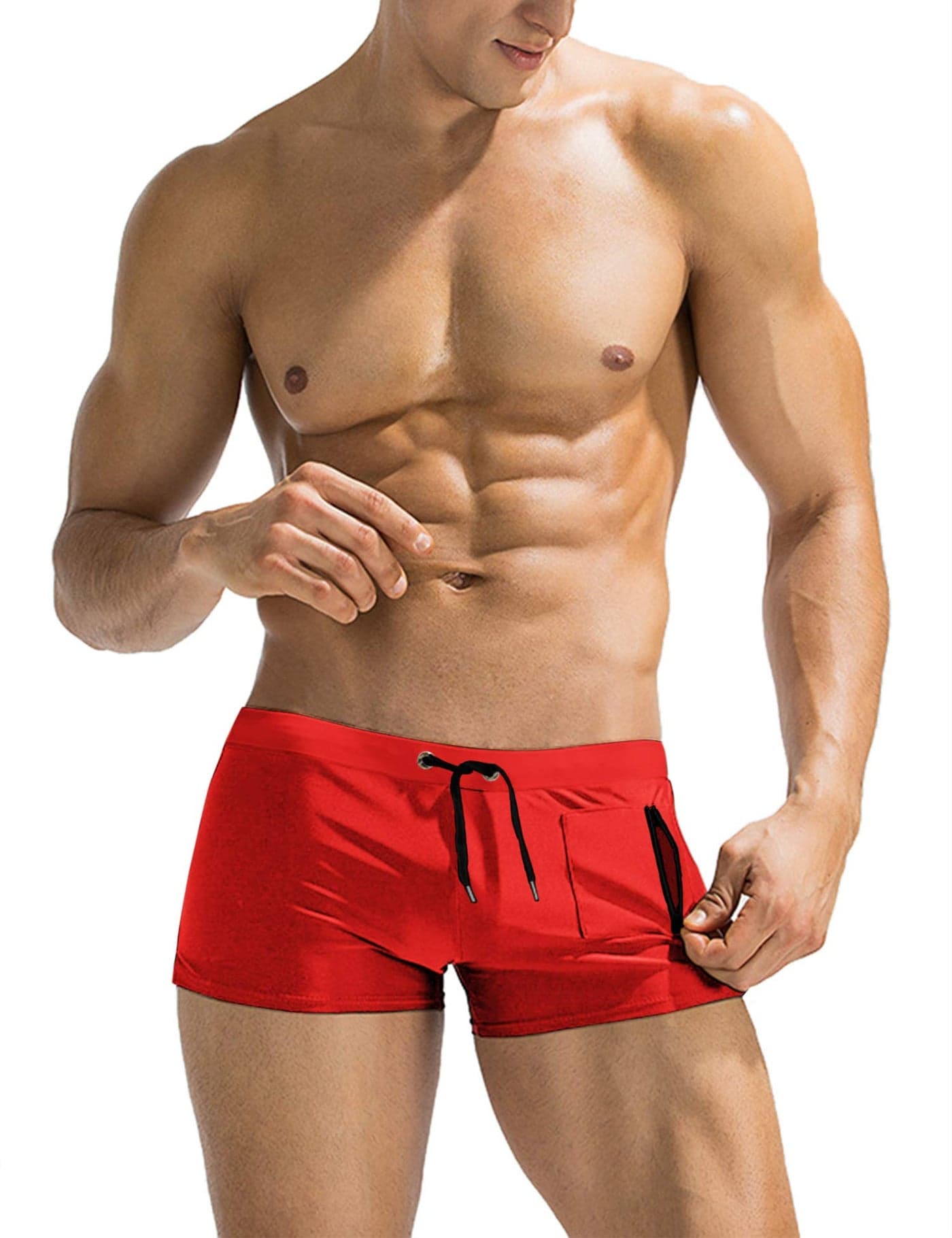 COOFANDY Mens Quick Dry Lightweight Square Leg Cut Trunks Swimwear, Small, 1 - Red
