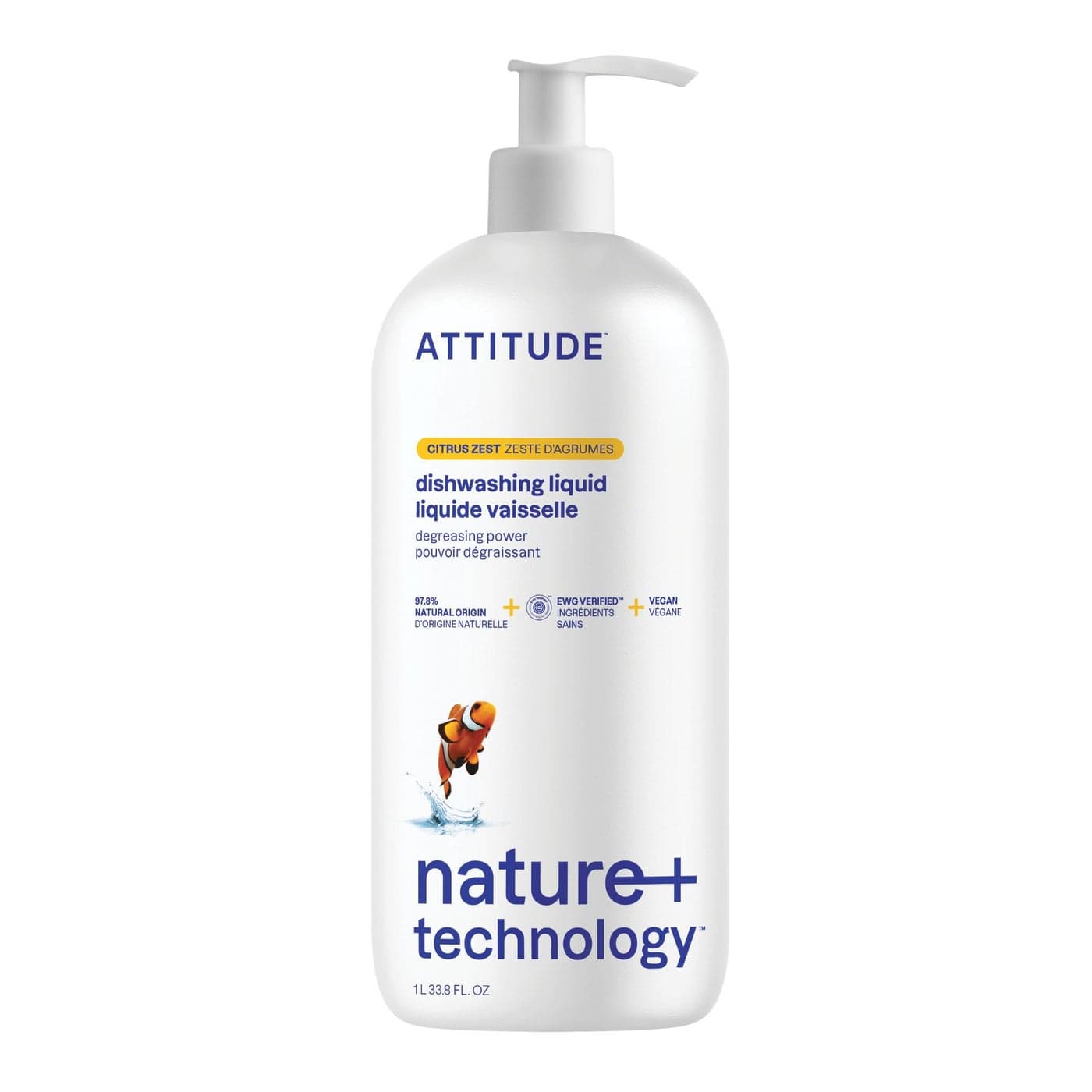 ATTITUDE Dish Soap EWG Verified PlantBased Vegan Dishwashing Liquid Naturally Derived Citrus Zest Scent 338 Fl Oz