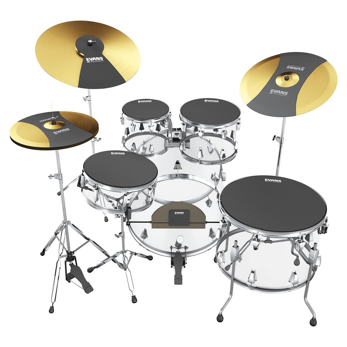 Evans Soundoff Drum Mute Pads Full Box Pad Set Mutes Pack 3 Cymbals 4 TomSnare 1 Bass Great for Silencing Acoustic Kits to Practice Standard 8Pack