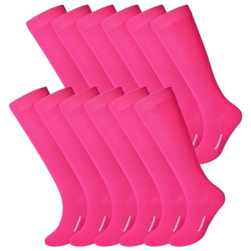 Haysandy 12 Pairs Youth Socks Bulk Soccer Football Softball Baseball Socks for Athletic Girls Kids Youth Adults Team SportHot PinkM