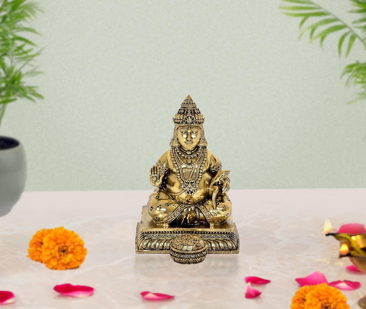 Dattatreya Bronze Kuber Idol Statue Showpiece for Home Decor Office and Mandir Pooja Bronze Color (Height 3 Inch)