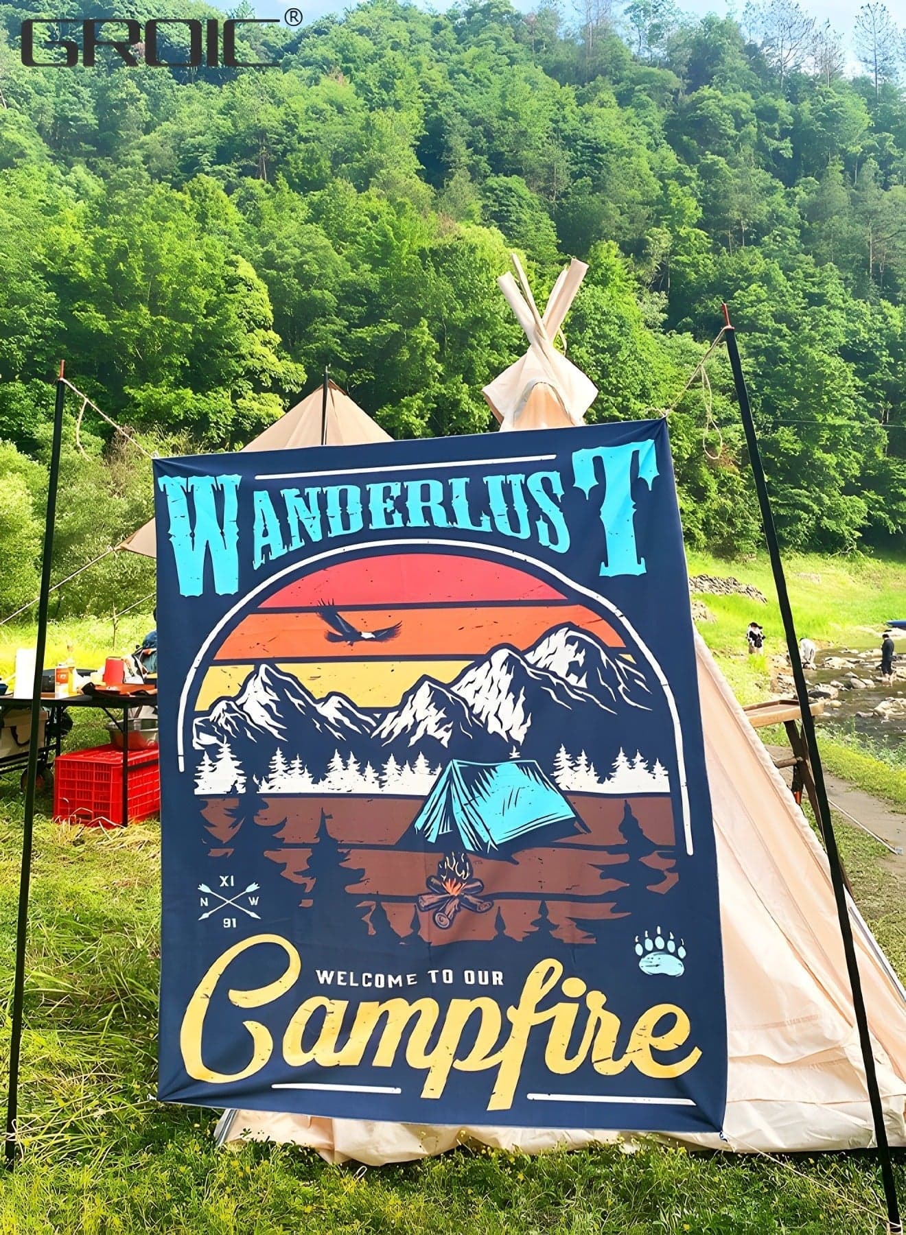Camping Flag 100*150 cm, RV Campsite Campfire Camper Yard Outdoor Decoration, Garden Flag, Hanging Decoration
