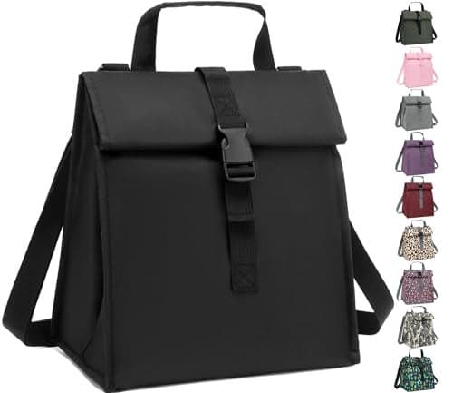 GYEUKHAM Insulated Lunch Bag for Men/Women/Kids, Roll top Reusable Lunch Box with Adjustable Shoulder Strap, Thermal Lunch Cooler Tote Container for Adults/Teens School Work Office Picnic,Black
