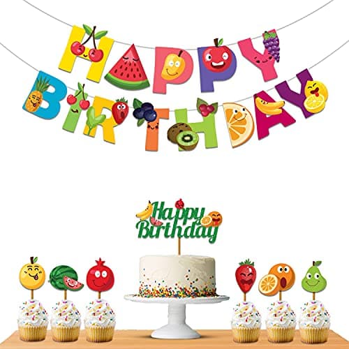 Festiko® Tutti Frutti Happybirthday Fruits Theme Party Decoration Combo for Cake Cuttin,Tutti Fruttis Party Favors for Kids Birthday Decoration(Cake Topper + 6 Cup Cake Topper)