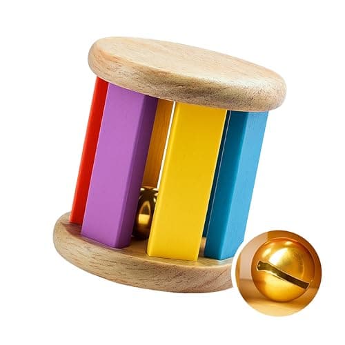 Babbles Wooden Rolling Rattle for Babies 0-6 Months, 6-12 Months, Baby Rattle Toys for Sensory Play, Crawling Toy, Gift for New Born Baby Boy Girl (Rolling Rattle)