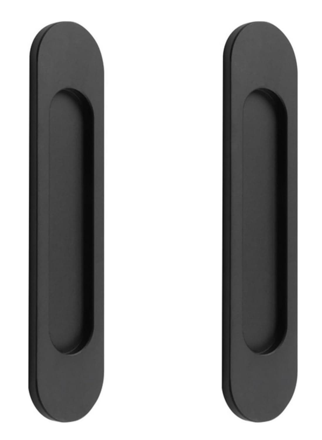 2Pcs Matte black Aluminum Alloy Flush Pull Handle Punch-Free Self-Adhesive Sliding Door Pull for Barn Doors, Cabinets, Windows & Drawers, Oval Cabinet Handle, Easy Install No Drilling Required