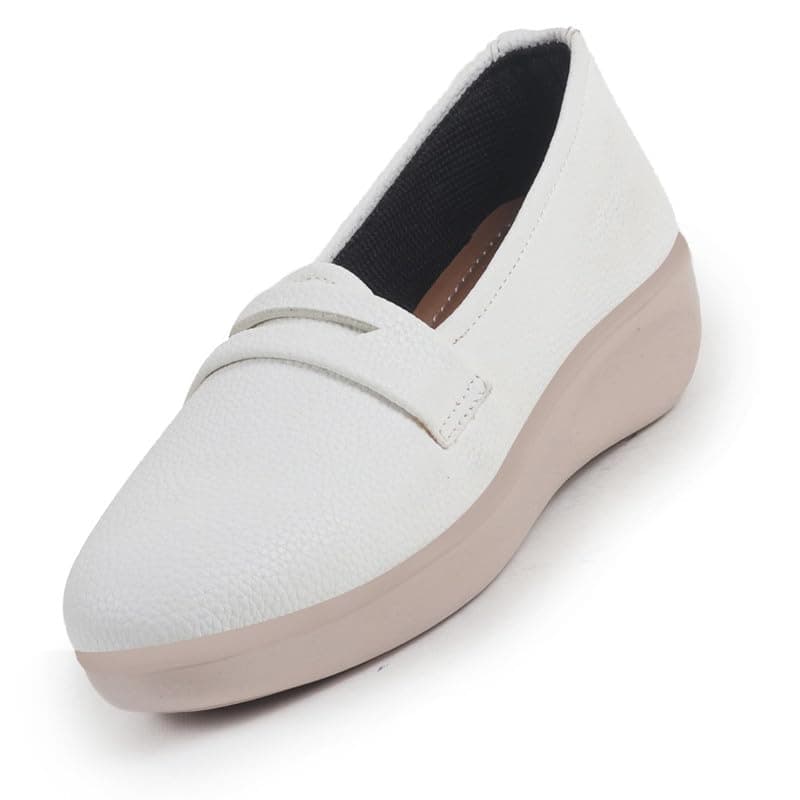 FAUSTO FST FJDWC-7031 WHITE-42 Women's White Textured Slip On Casual Shoes Flatform Heel Height Enhancer|All Day Comfort Shoes (9 UK)