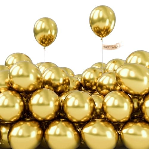 PartyWoo Metallic Gold Balloons 50pcs 5 Inch Chrome Gold Latex Balloons for Birthday Graduation Baby Shower Anniversary Wedding Bachelorette Christmas New Year Tea Party Decorations GoldG129