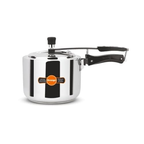 Orange Stainless Steel Inner Lid Pressure Cooker | 2 Litre Capacity | induction and gas stove compatibility | 1.2 mm Thickness Base | heavy-gauge bas, BIS Certified | 5Year Warranty, Silver