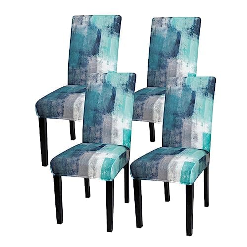 Gibelle Chair Covers Dining Room Set of 4, Stretch Spandex Slipcover for Dining Room & Kitchen Parsons Chairs, Removable Washable Seat Protector Cover (Turquoise, Grey)