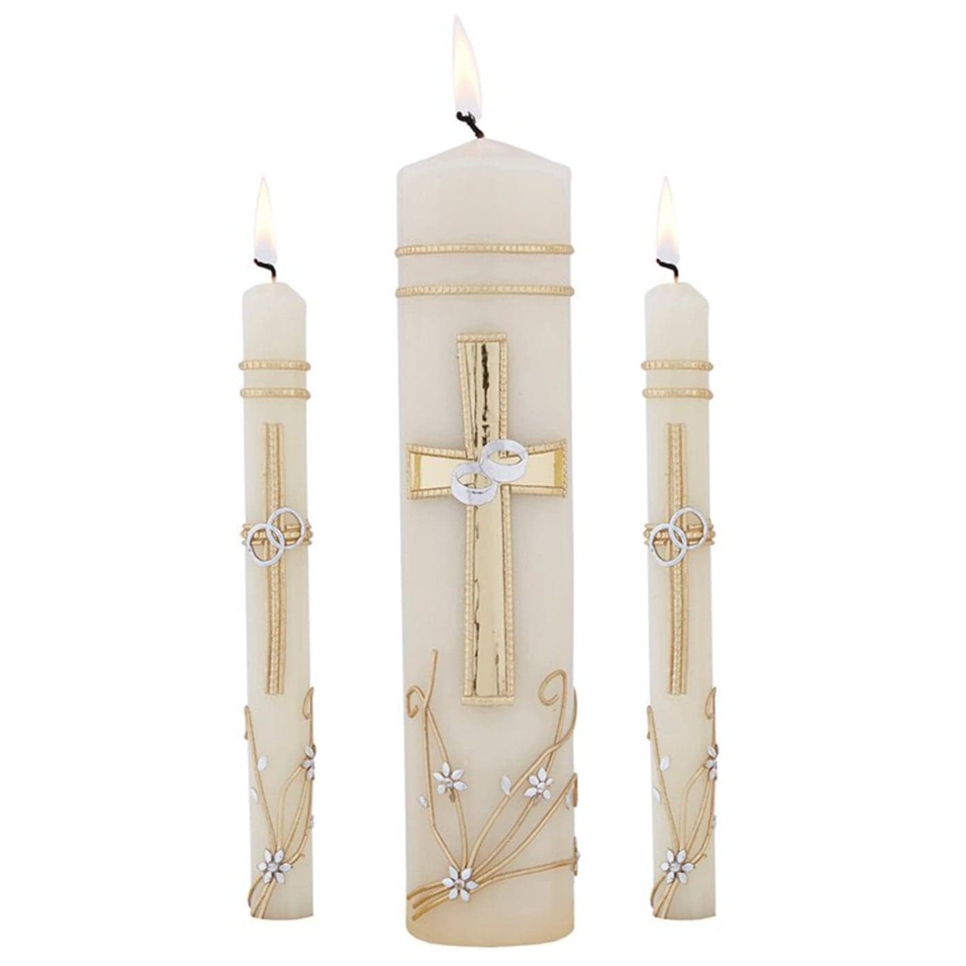 Needzo Wedding Unity Candle Set for Ceremonies Gold Tone and Silver Toned Ornate Centerpiece Candles 3 Pieces Included