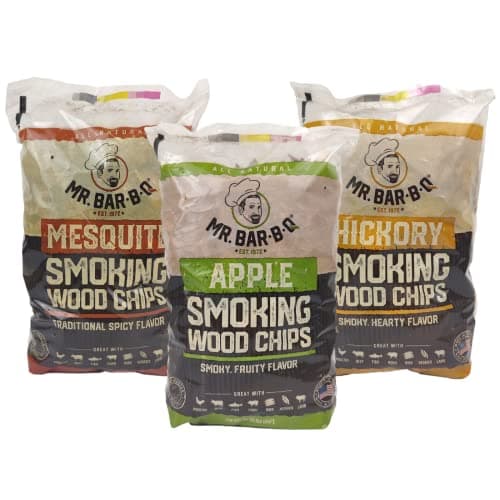 Wood Smoker Chips Bundle of 3 Flavors - Apple, Mesquite & Hickory Wood Chips by Mr. Bar-B-Q, Can be Used on Gas & Charcoal Grill, Variety of Flavors for Smokers, Grilling, BBQ, Camping(3 x 1.8 Lb Bag)