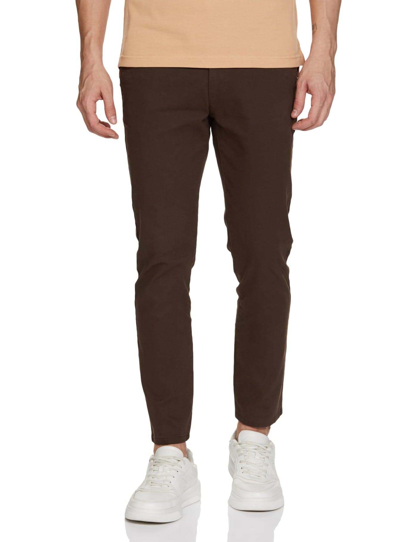 The Indian Garage Co Men Slim Fit Solid Mid-Rise Stretchable Chinos Brown