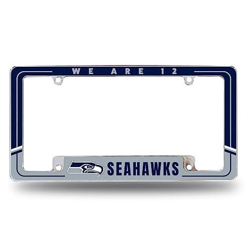 Rico Industries NFL Football Seattle Seahawks Two-Tone 12" x 6" Chrome All Over Automotive License Plate Frame for Car/Truck/SUV