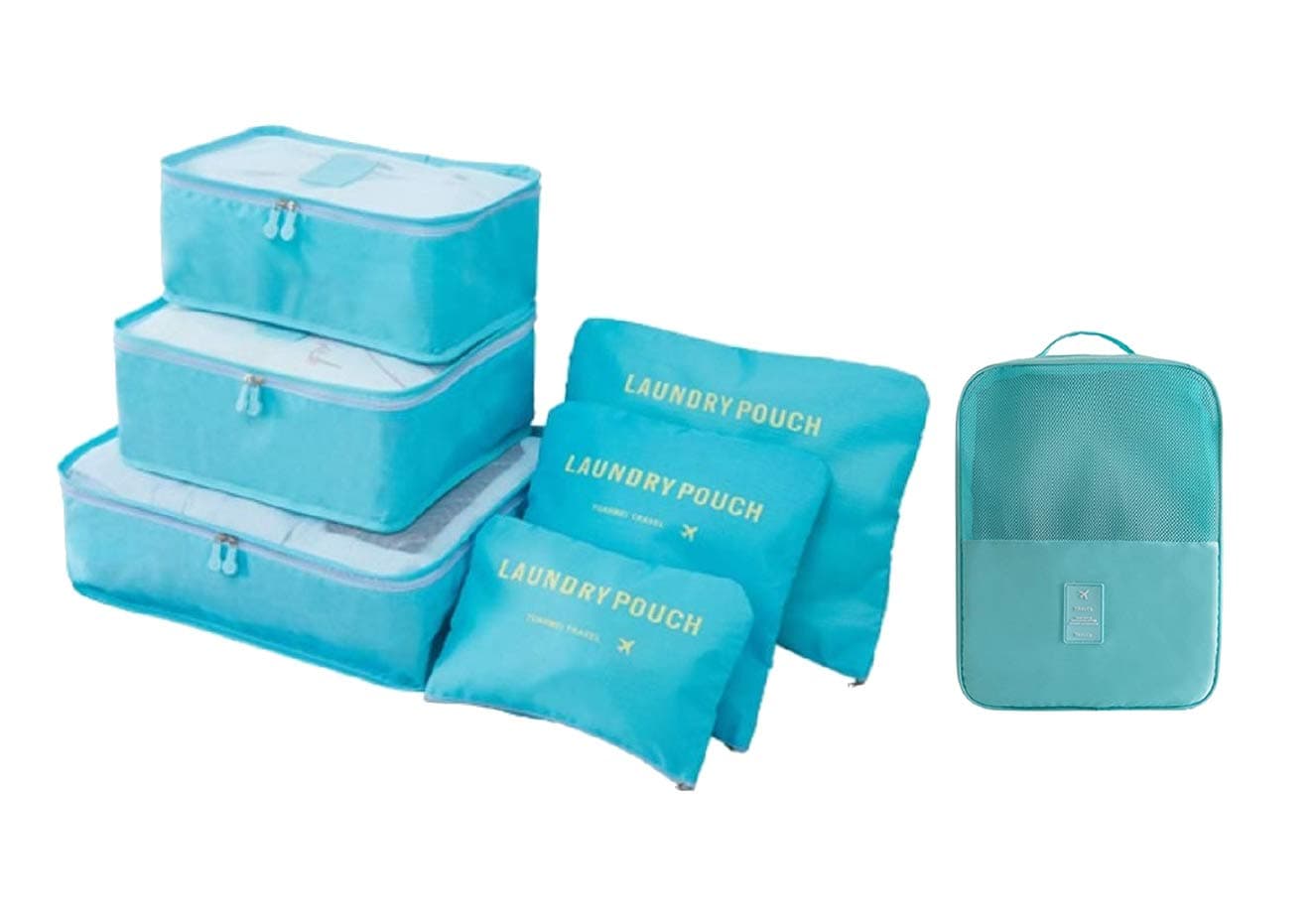 Styleys Polyester Packing Cubes 7 Set Lightweight Travel Luggage Organizers With Laundry Bag Or Toiletry Bag Or Shoe Bag (Sky Blue_S1037 Packing Cube + Shoe Bag_S1095), 13 cm, 40 cm