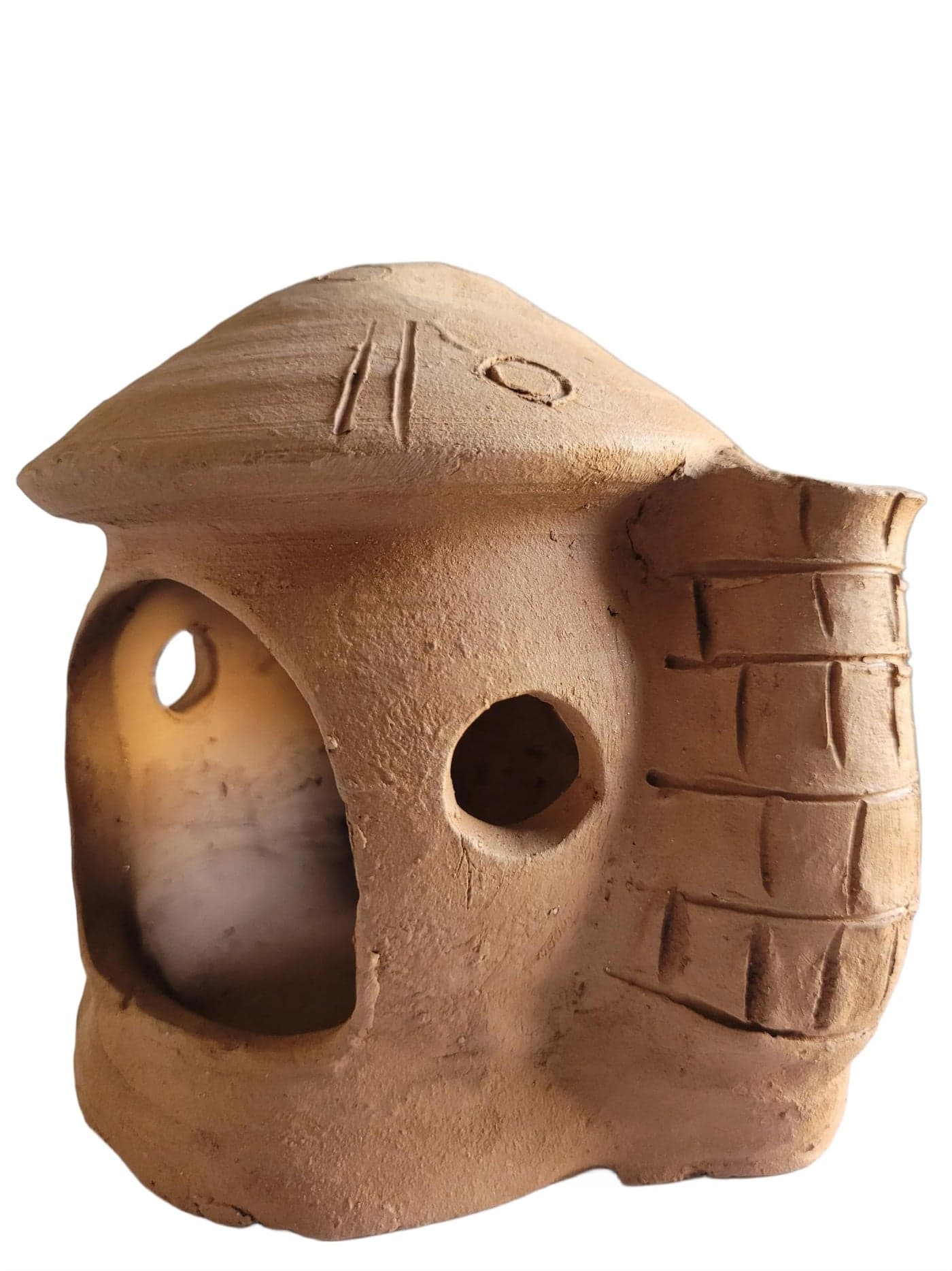 RUKDA Terracotta Aquarium Decoration – Fish Tank Cave Shelter, Ideal Breeding Hideout for Betta Fish, Shrimp, Goldfish, and Small Reptiles – Eco-Friendly & Safe (TerraSanctuary Tower)