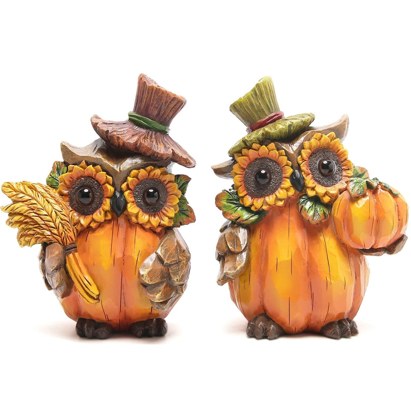 Hodao Owl Sculpture Resin Thanksgiving Decor Handmade Fall Centerpiece in Country Style Unique Patented Design 55 inches Tall