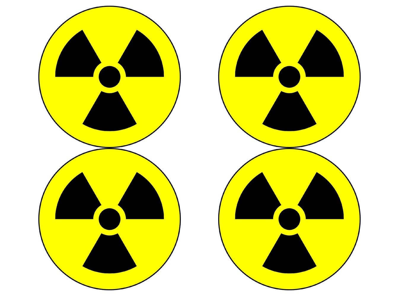 Rogue River Tactical Nuclear Radiation Warning Symbol Sign 4 Pack Hazard Radioactive Bumper Window Sticker 4" Round Car Decal